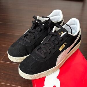 Puma Club Black and White Sneakers with Gold Accents